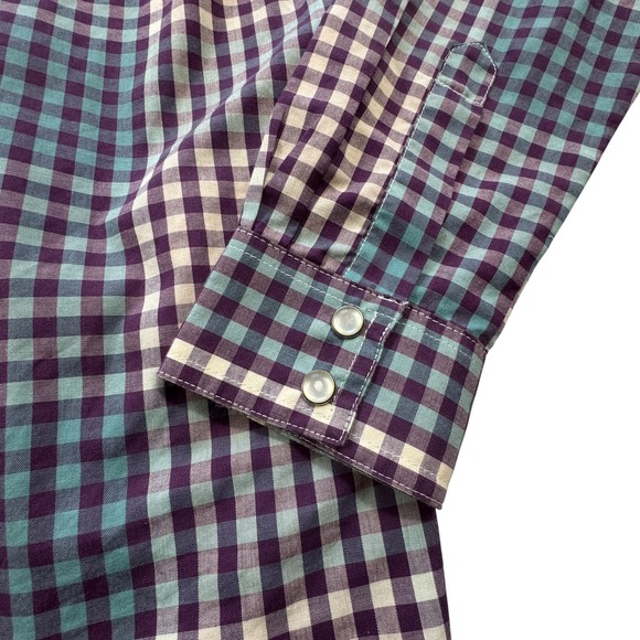 Wrangler Western Shirt Womens Small Purple Teal Plaid Pearl Snap Retro Cowgirl - Picture 6 of 15